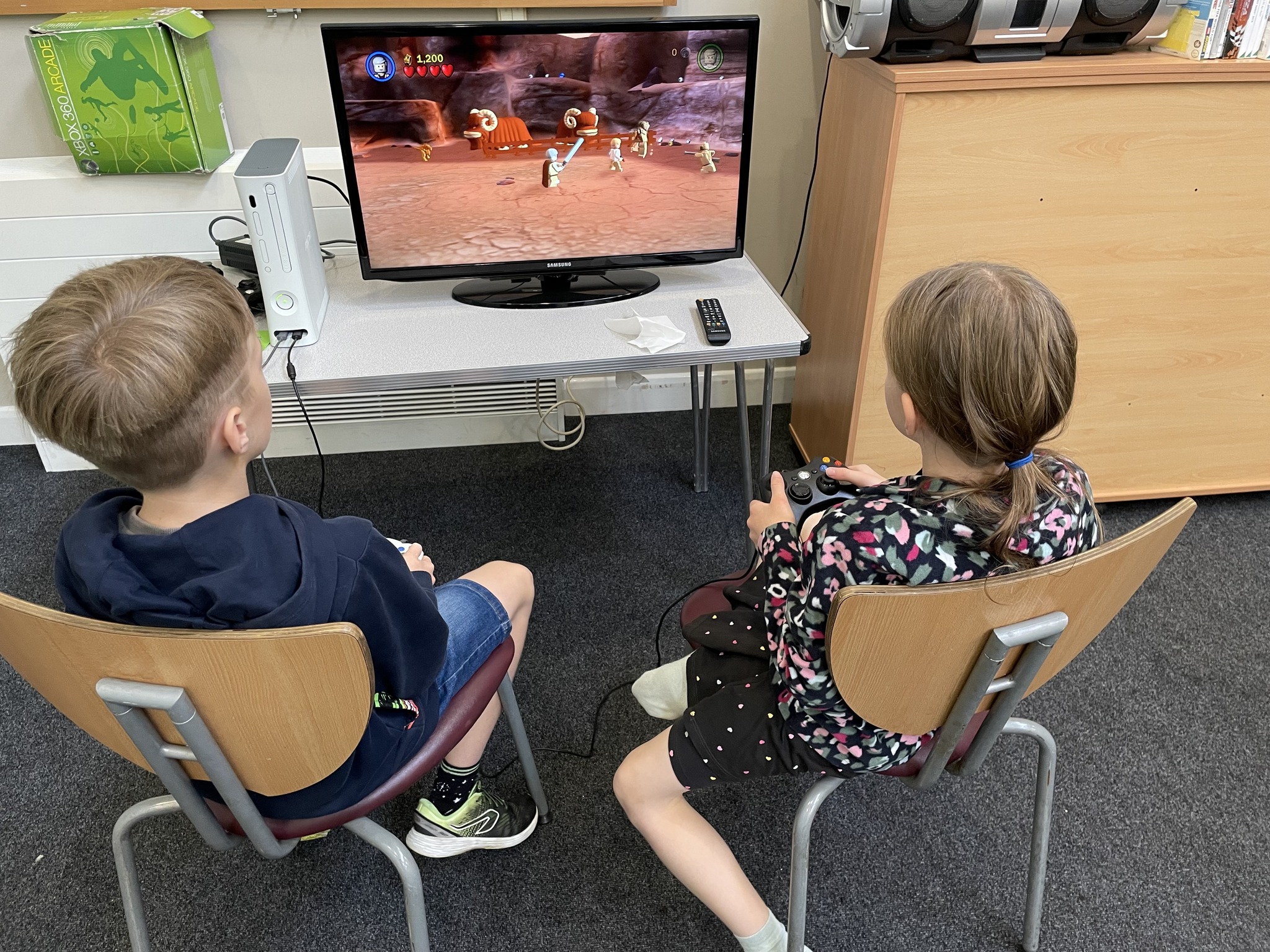 Children playing video games at a church event